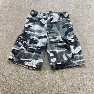 FUBU Cargo Shorts Youth Boys 12 Grey White Camo Cotton Multi Pocket Relaxed